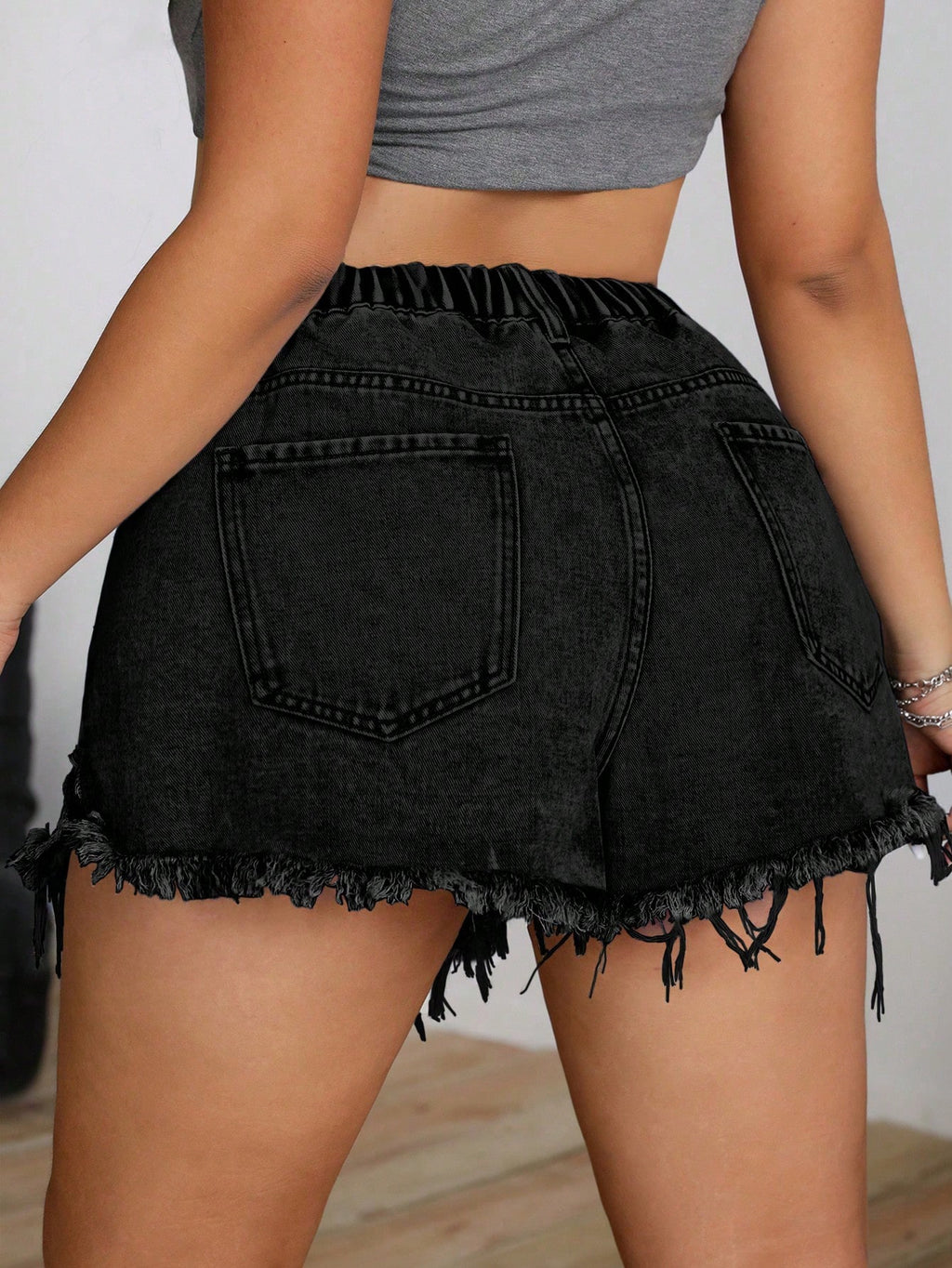 SHEIN ICON Plus Size Distressed Washed Denim Shorts with Pockets – Casual High Waist Summer Jean Shorts