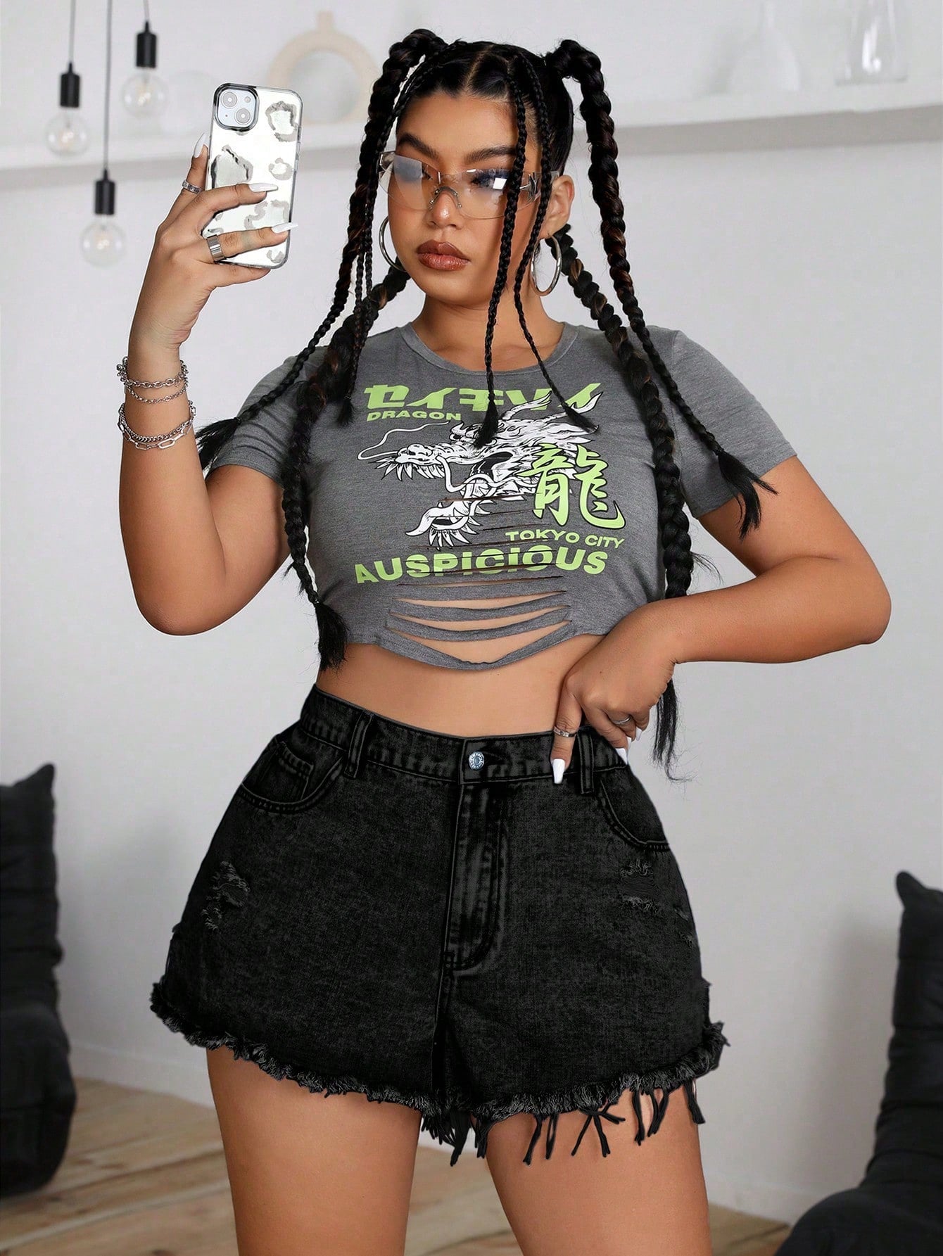 SHEIN ICON Plus Size Distressed Washed Denim Shorts with Pockets – Casual High Waist Summer Jean Shorts