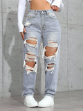 Plus Size High Waist Distressed Denim Jeans – Casual Loose Button Y2K Jeans for Women