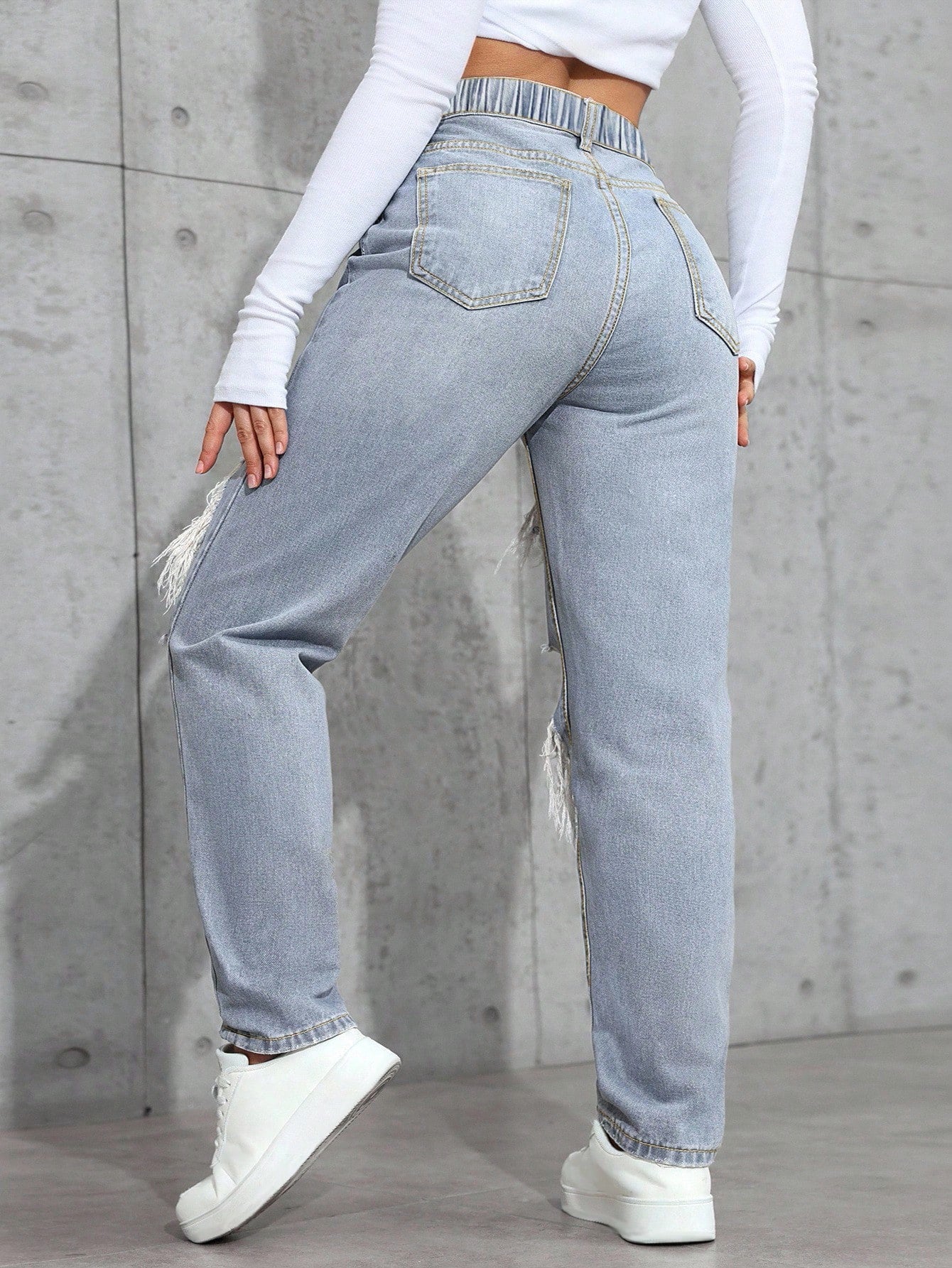 Plus Size High Waist Distressed Denim Jeans – Casual Loose Button Y2K Jeans for Women