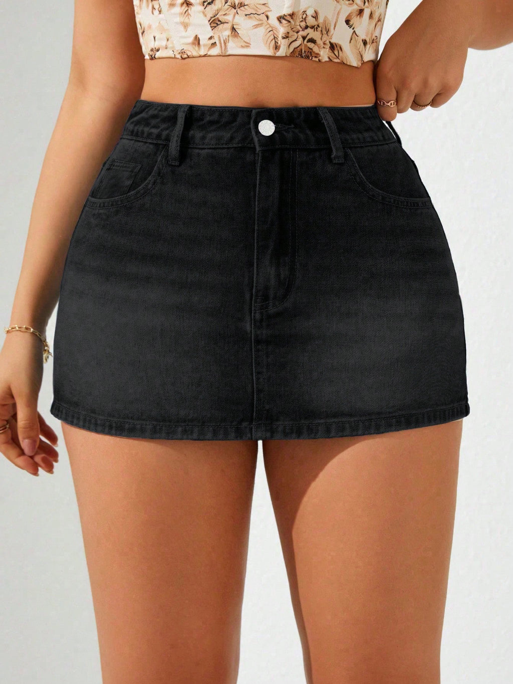 Plus Size Light Blue Denim Skort – Casual Vacation Summer Skirt Shorts for Women