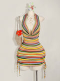 Plus Size Draped Neck Striped Dress – Elegant Loose Fit Party & Date Night Dress for Women