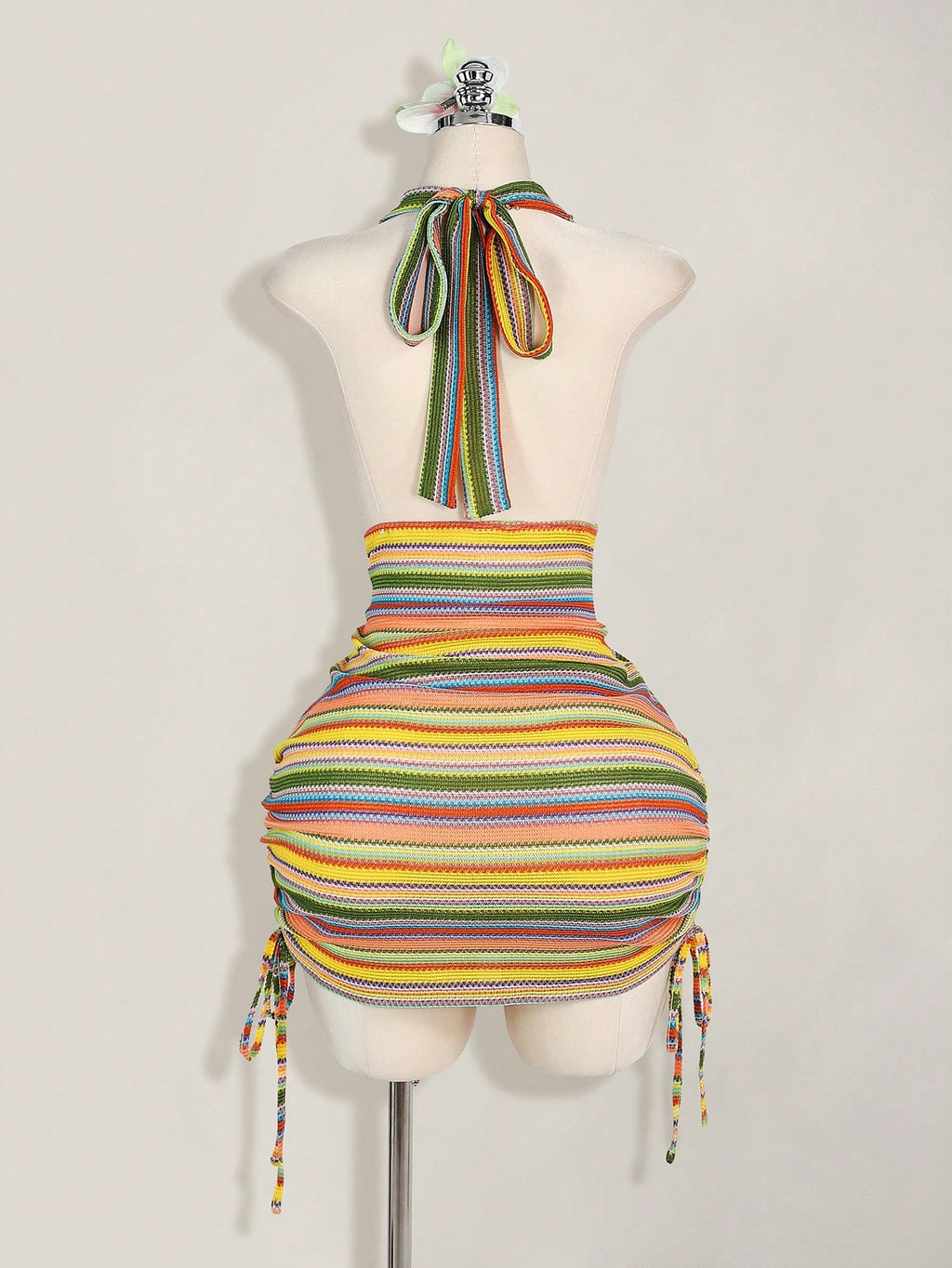 Plus Size Draped Neck Striped Dress – Elegant Loose Fit Party & Date Night Dress for Women