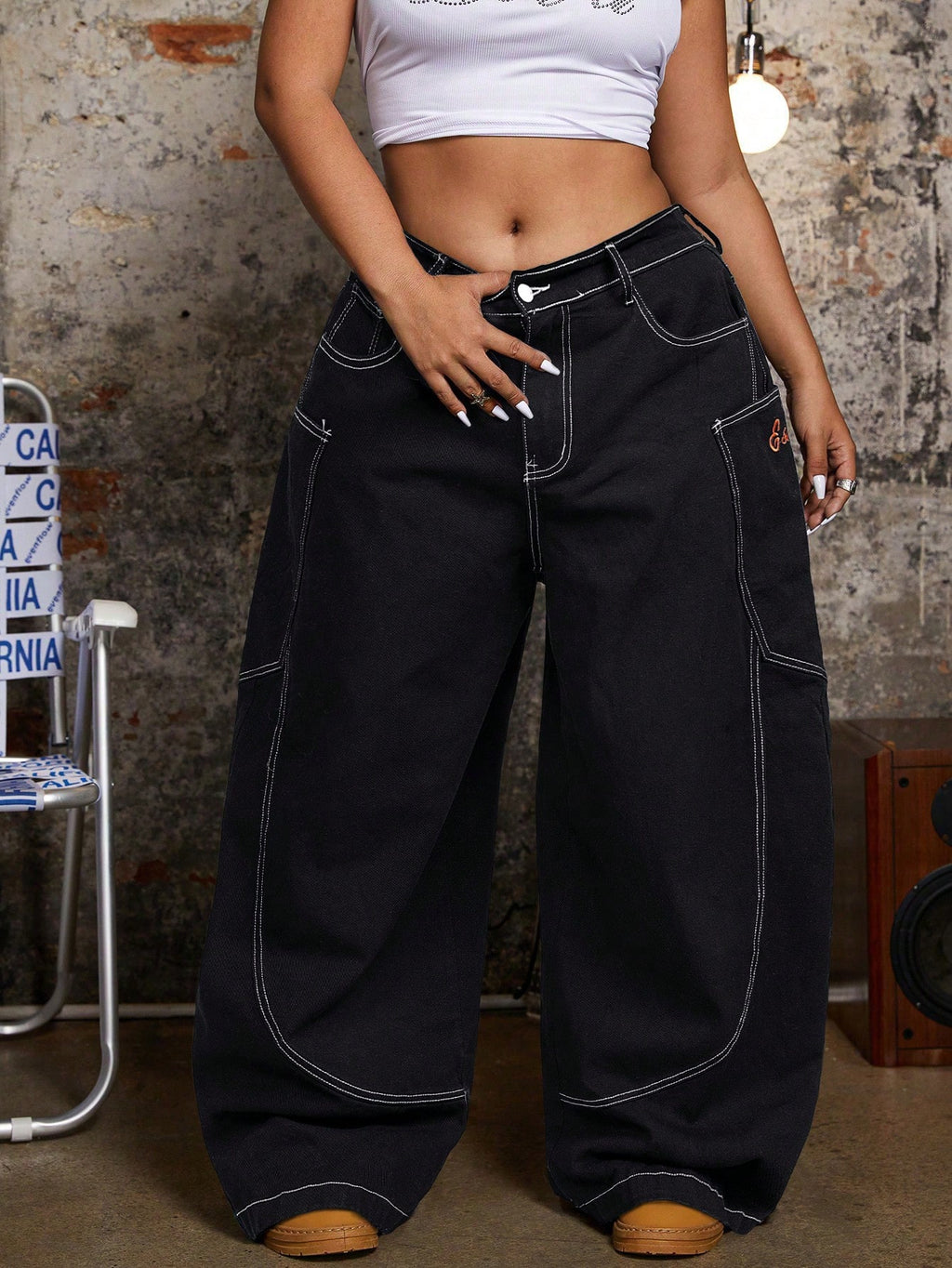 Plus Size Baggy Wide Leg Jeans – Y2K 2000s Loose Fit Denim Pants for Women