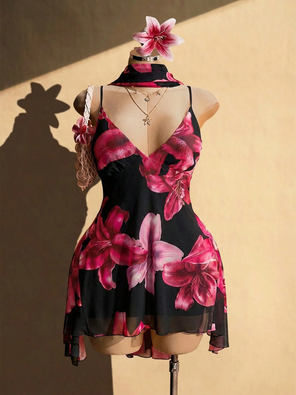 Plus Size Floral Print Tie Waist Dress – Elegant Casual Boho Summer Dress for Women