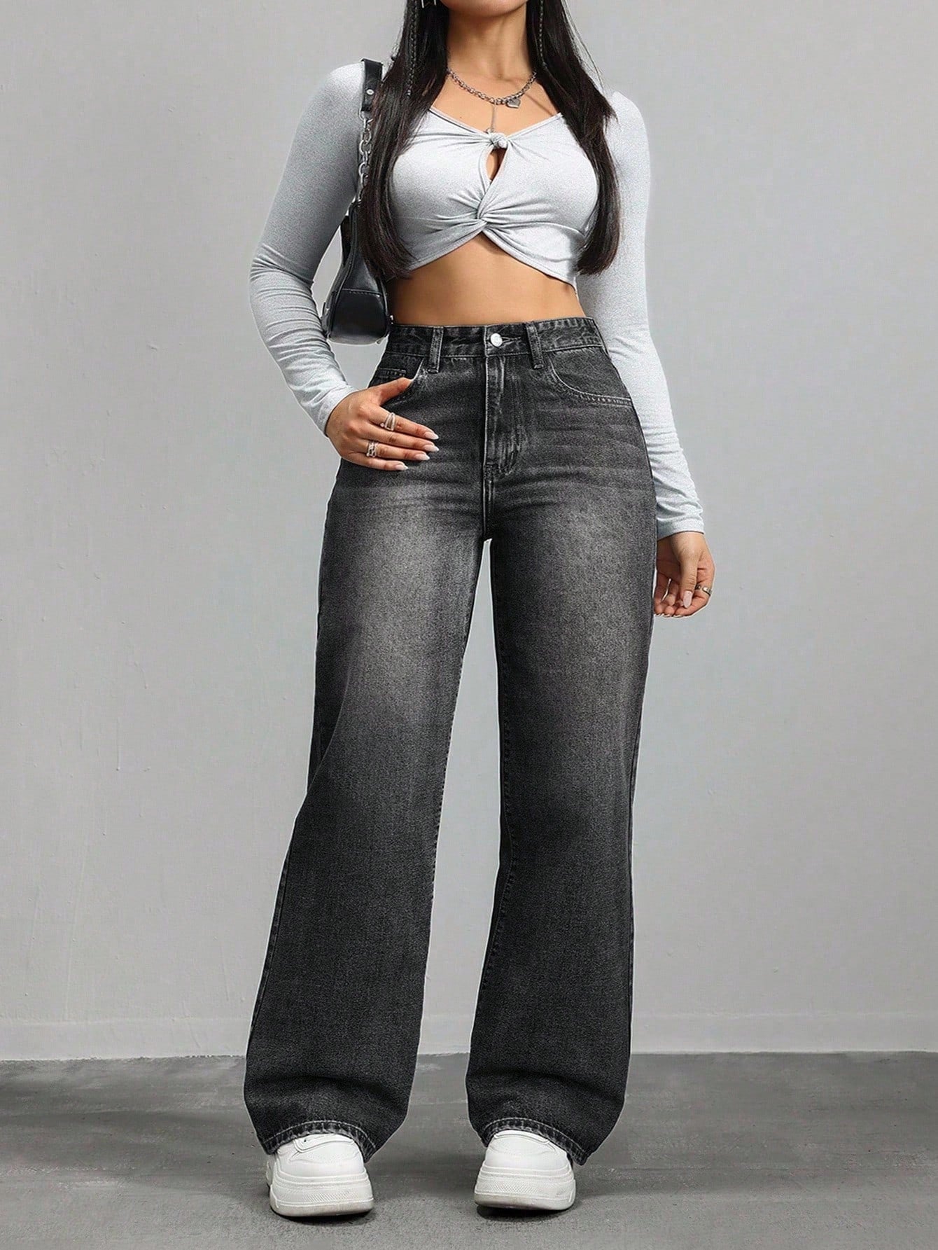 SHEIN ICON Plus Size Retro Wide Leg Denim Pants – Loose Casual Jeans with Pockets for Women
