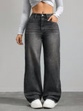 SHEIN ICON Plus Size Retro Wide Leg Denim Pants – Loose Casual Jeans with Pockets for Women
