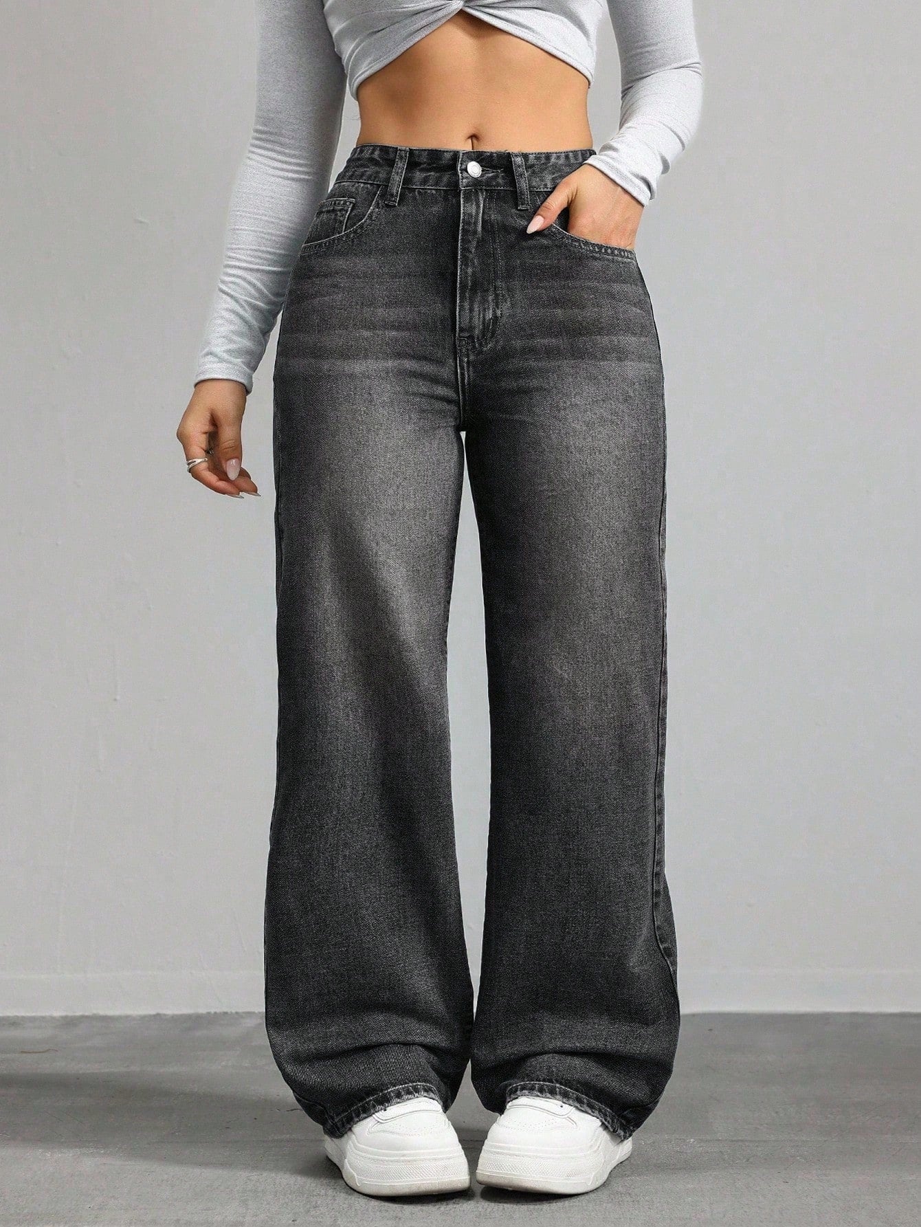 SHEIN ICON Plus Size Retro Wide Leg Denim Pants – Loose Casual Jeans with Pockets for Women