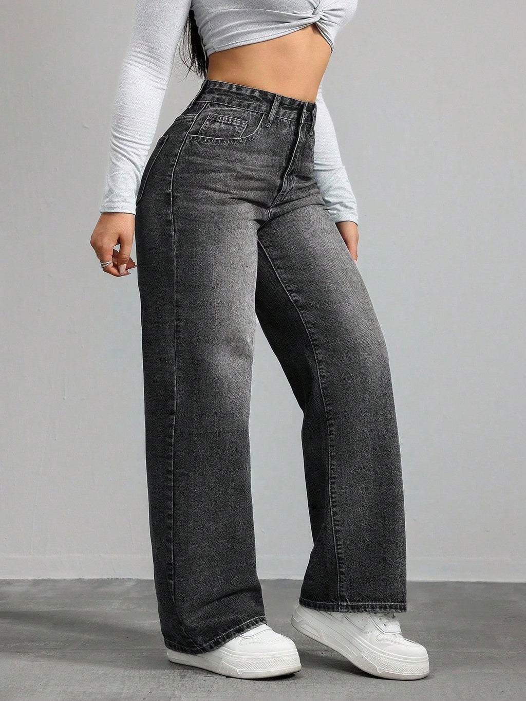 SHEIN ICON Plus Size Retro Wide Leg Denim Pants – Loose Casual Jeans with Pockets for Women