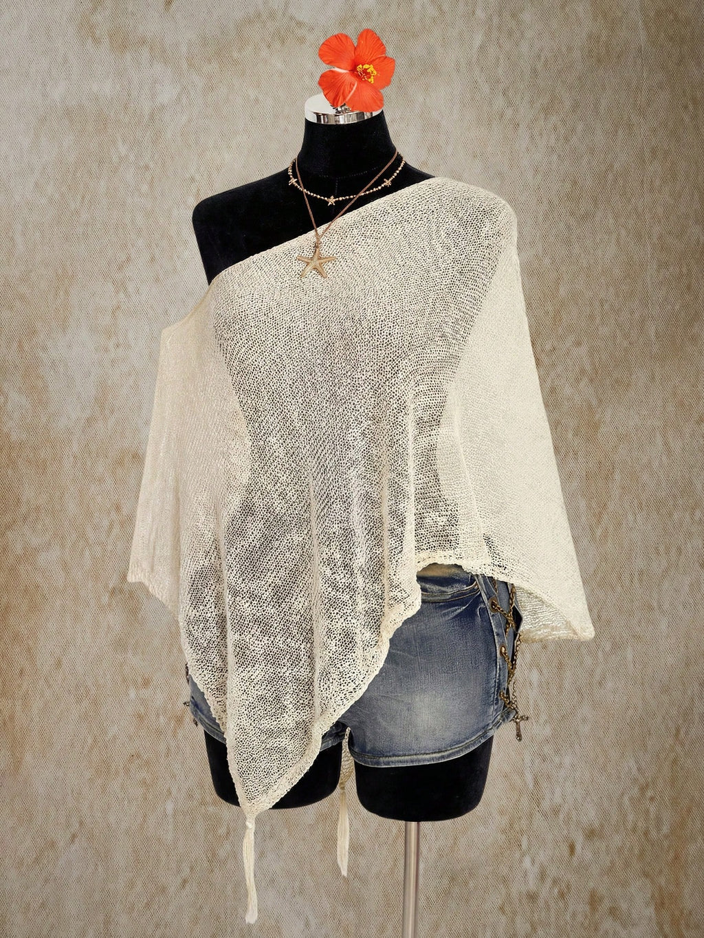 SHEIN ICON Plus Size Asymmetric Neck Sheer Fringe Knit Top for Women – Loose Solid Color Fashion Sweater Top