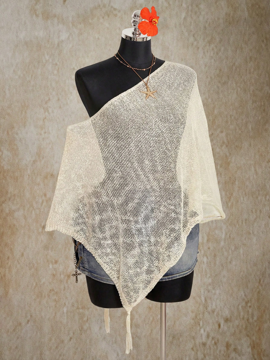 SHEIN ICON Plus Size Asymmetric Neck Sheer Fringe Knit Top for Women – Loose Solid Color Fashion Sweater Top