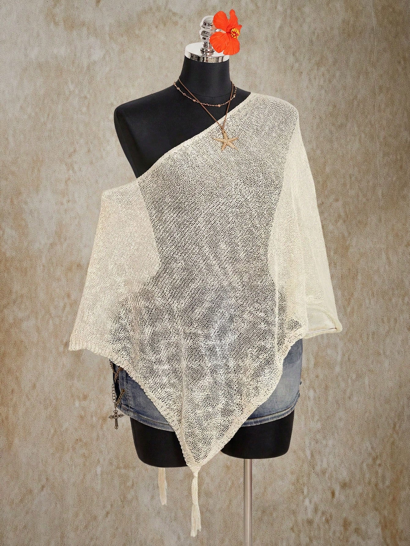 SHEIN ICON Plus Size Asymmetric Neck Sheer Fringe Knit Top for Women – Loose Solid Color Fashion Sweater Top