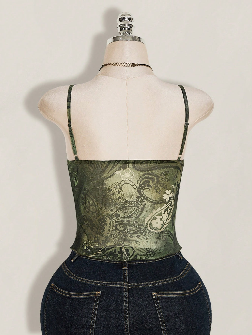 Plus Size Paisley Print Ruffle Trim Camisole – Blue Green Boho Y2K Top for Women
