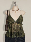 Plus Size Plant Print Ruffle Hem Camisole – Boho Holiday Rave Tank Top for Women
