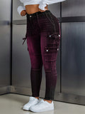 Plus Size Pocket Button Knot Denim Jeans – Casual Versatile High Waist Daily Wear Jeans for Women