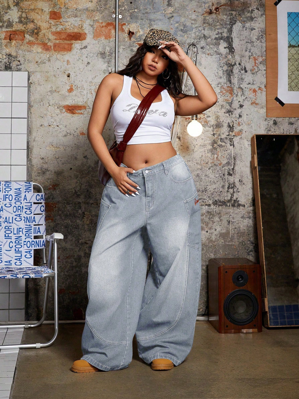 Plus Size Baggy Wide Leg Jeans – Y2K 2000s Loose Fit Denim Pants for Women