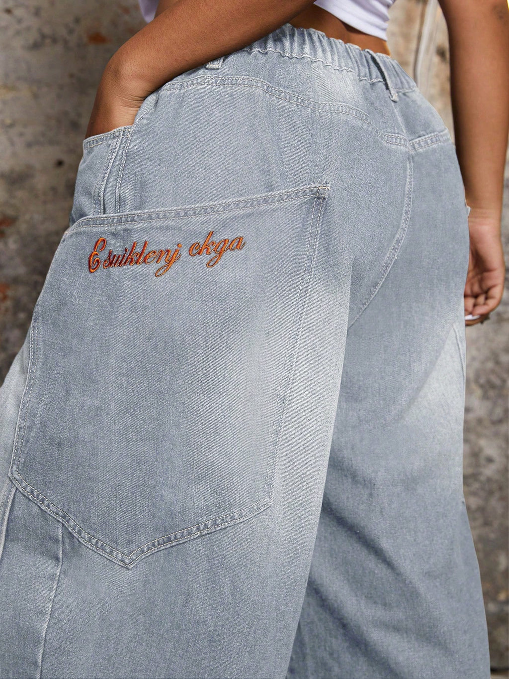Plus Size Baggy Wide Leg Jeans – Y2K 2000s Loose Fit Denim Pants for Women