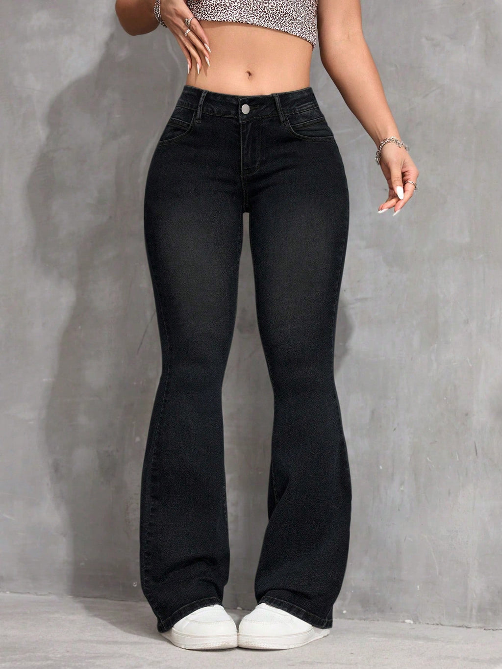 SHEIN ICON Plus Size Retro Flare Jeans – Elastic High Waist Cowgirl Rodeo Denim Pants for Women