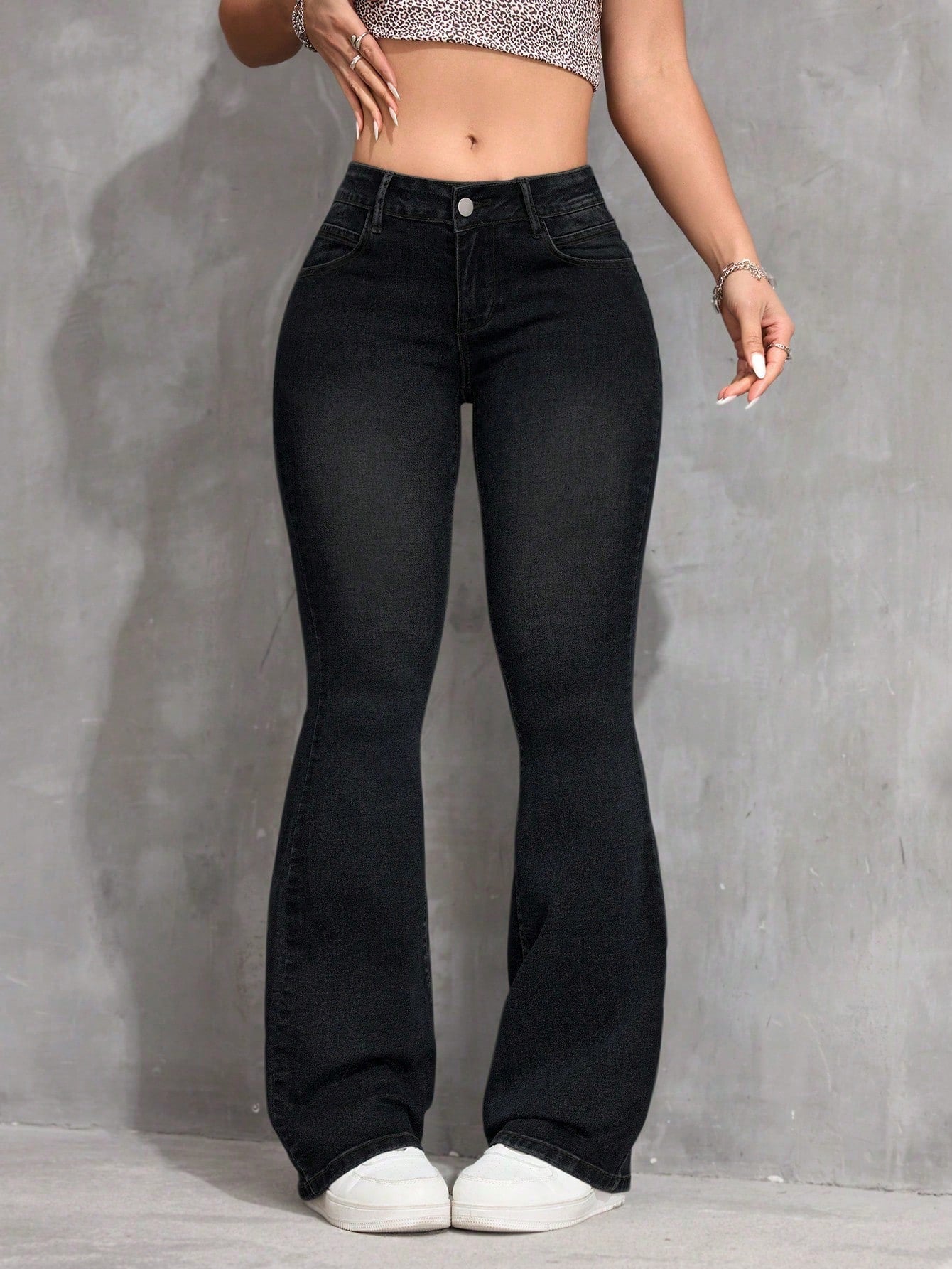 SHEIN ICON Plus Size Retro Flare Jeans – Elastic High Waist Cowgirl Rodeo Denim Pants for Women