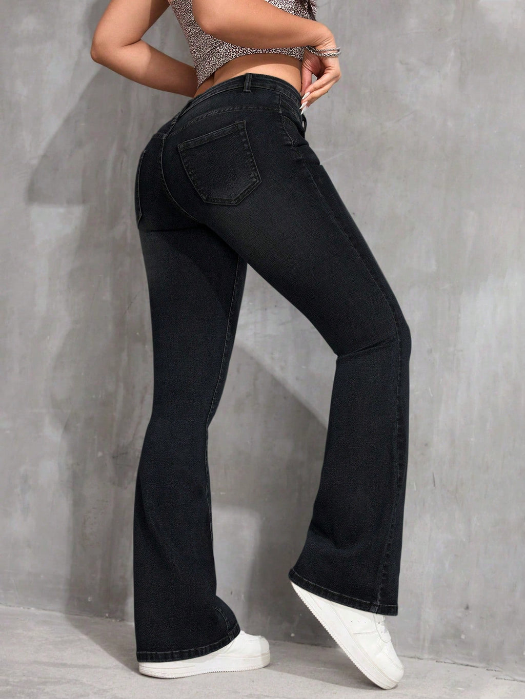 SHEIN ICON Plus Size Retro Flare Jeans – Elastic High Waist Cowgirl Rodeo Denim Pants for Women