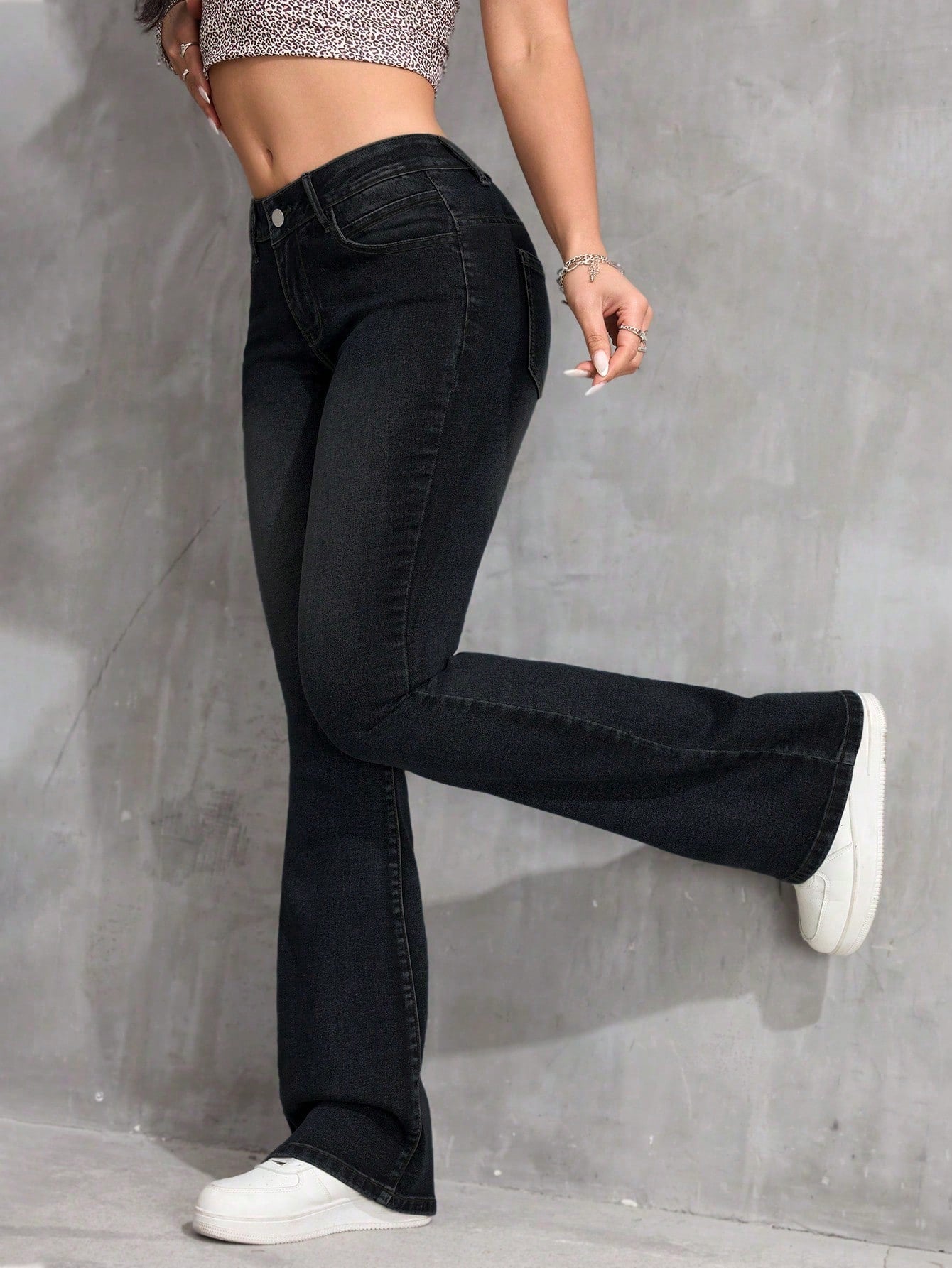 SHEIN ICON Plus Size Retro Flare Jeans – Elastic High Waist Cowgirl Rodeo Denim Pants for Women
