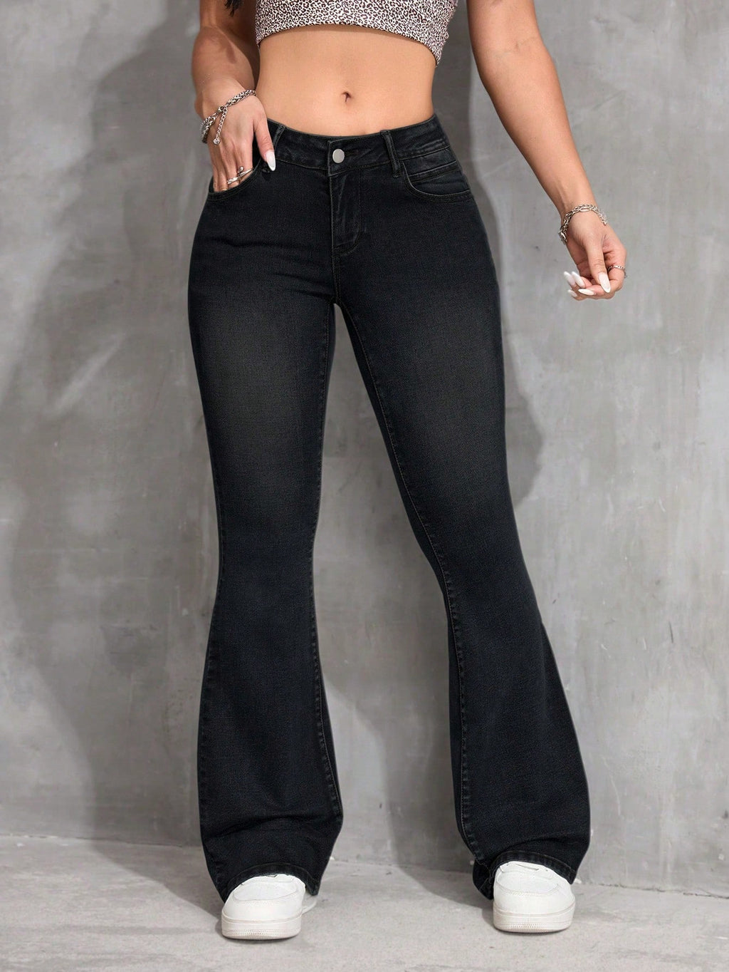 SHEIN ICON Plus Size Retro Flare Jeans – Elastic High Waist Cowgirl Rodeo Denim Pants for Women