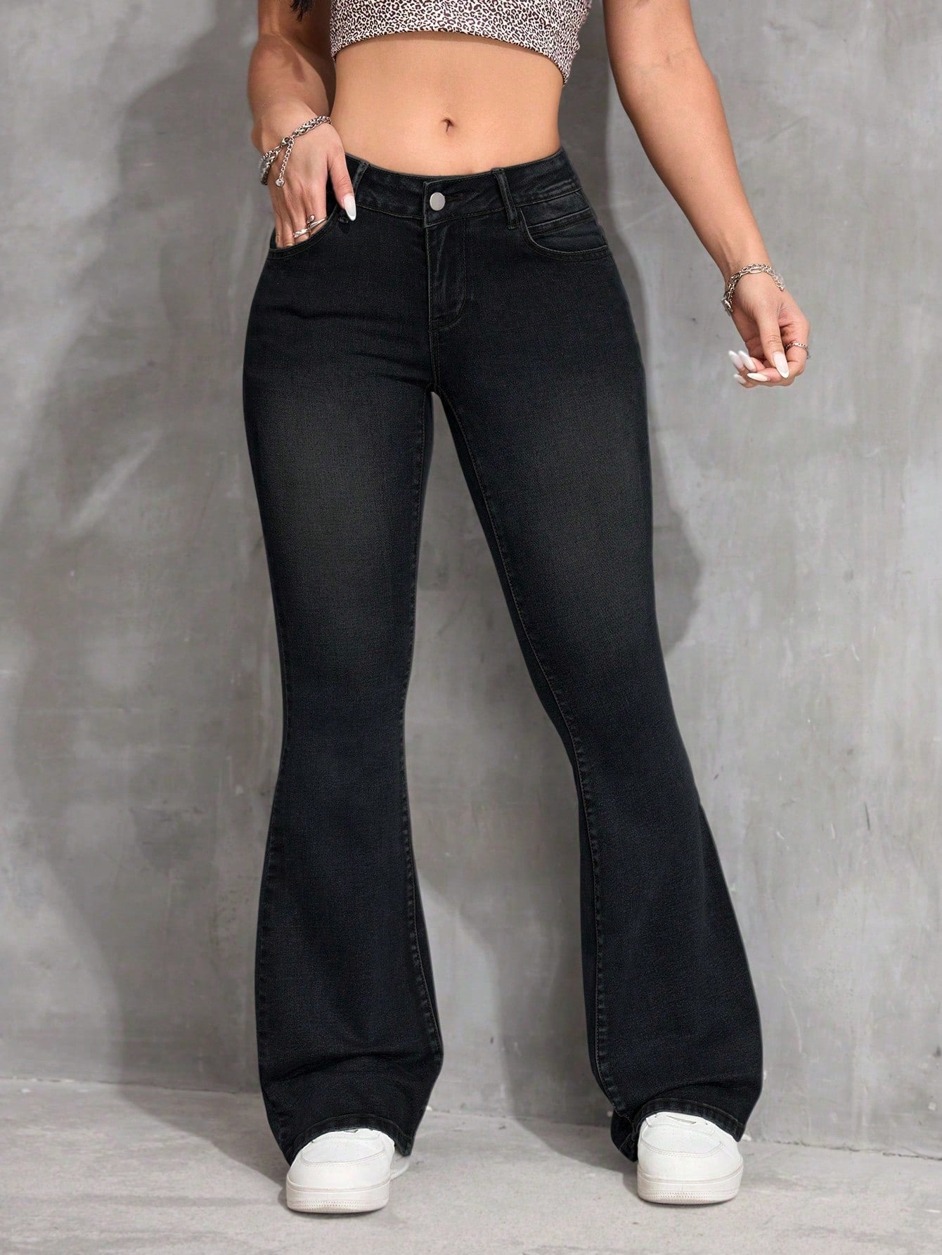 SHEIN ICON Plus Size Retro Flare Jeans – Elastic High Waist Cowgirl Rodeo Denim Pants for Women