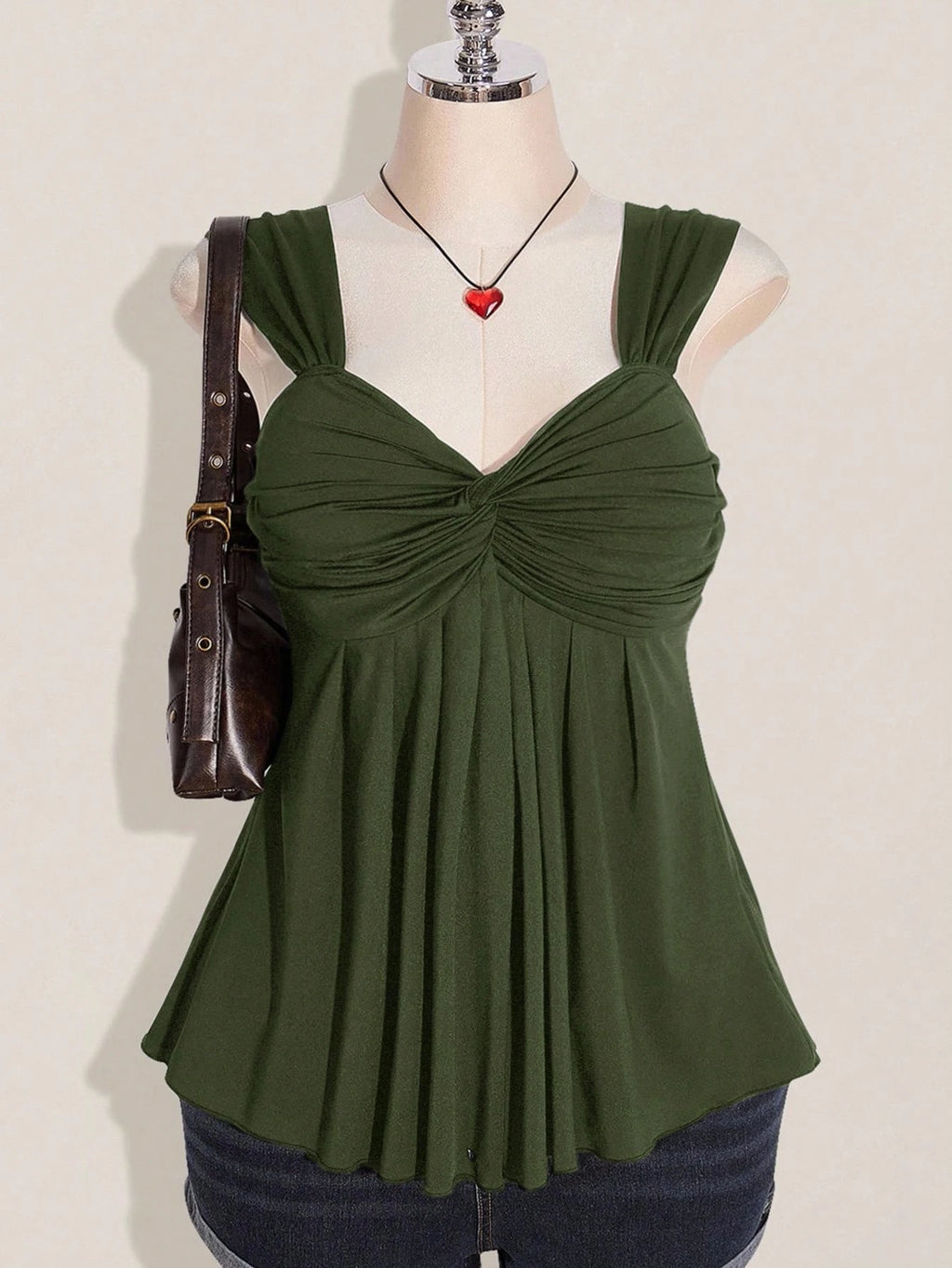 Plus Size Wine Twist Front Babydoll Top – Y2K Sleeveless Knit Summer Top for Women