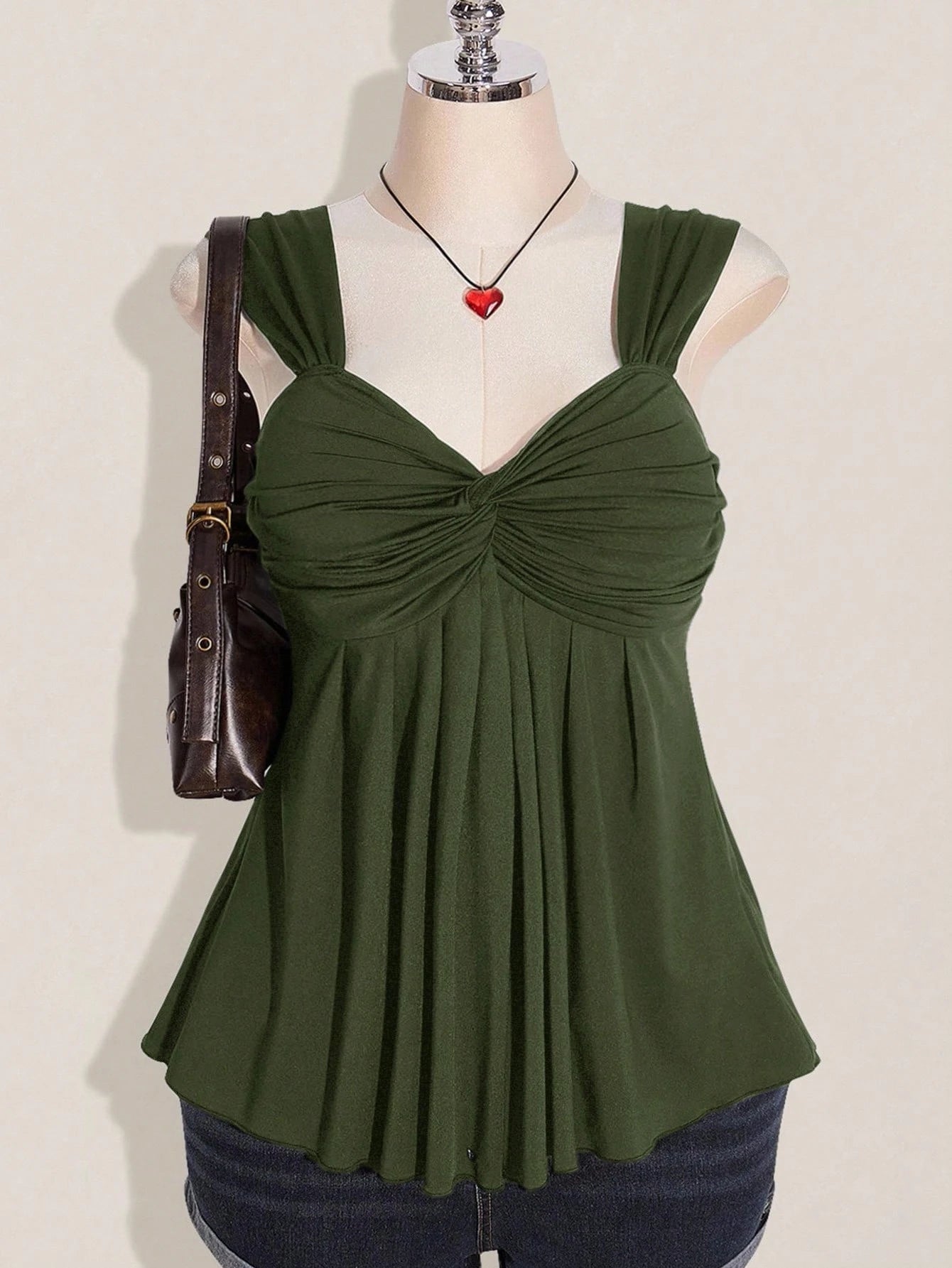 Plus Size Wine Twist Front Babydoll Top – Y2K Sleeveless Knit Summer Top for Women