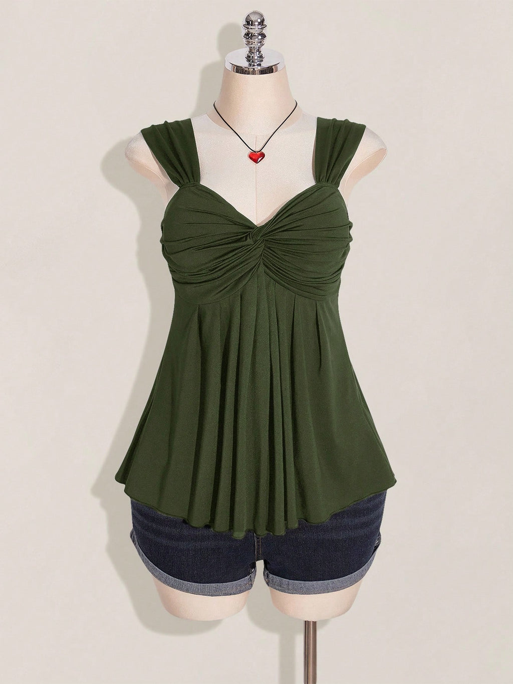 Plus Size Wine Twist Front Babydoll Top – Y2K Sleeveless Knit Summer Top for Women