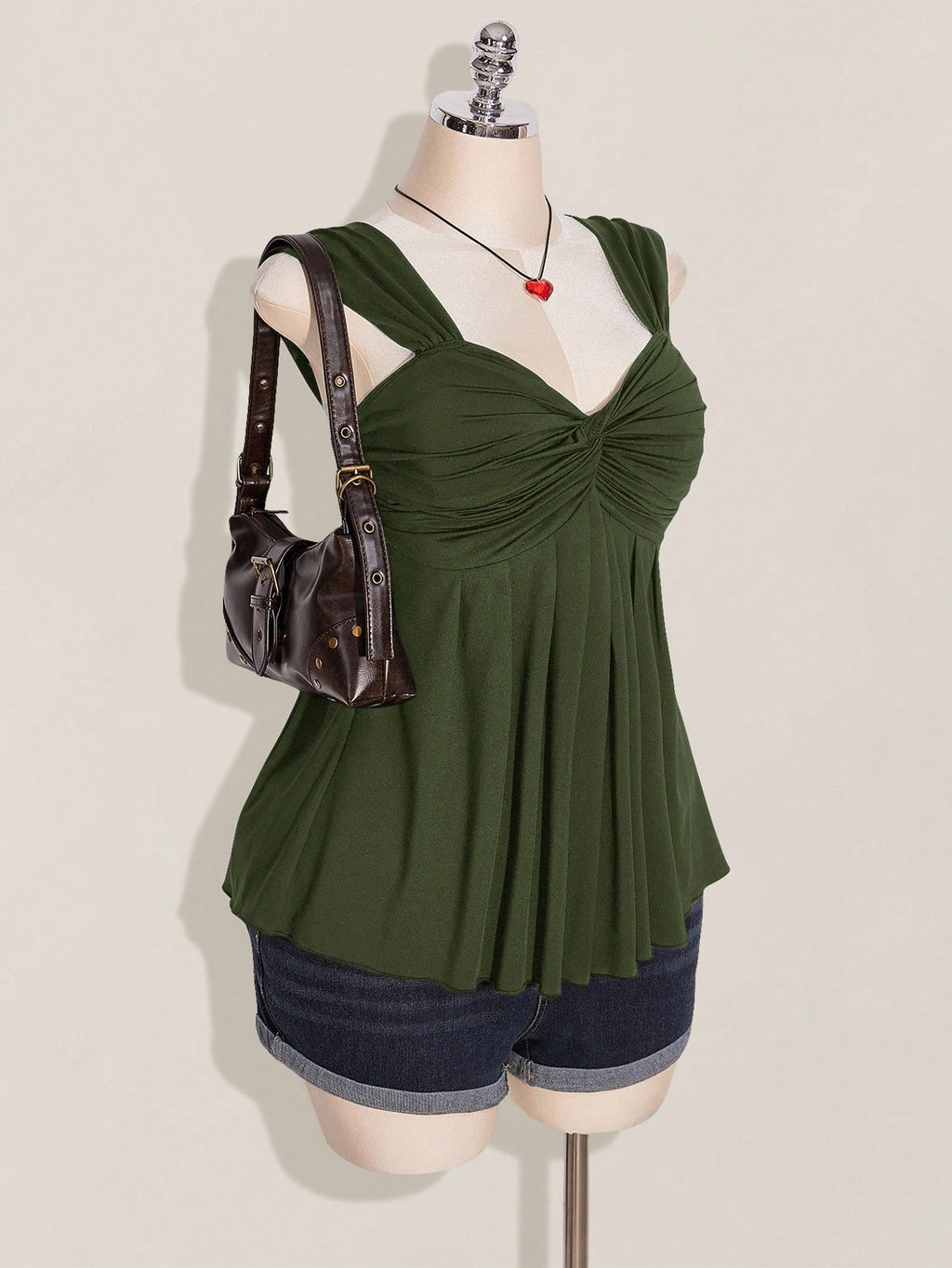 Plus Size Wine Twist Front Babydoll Top – Y2K Sleeveless Knit Summer Top for Women