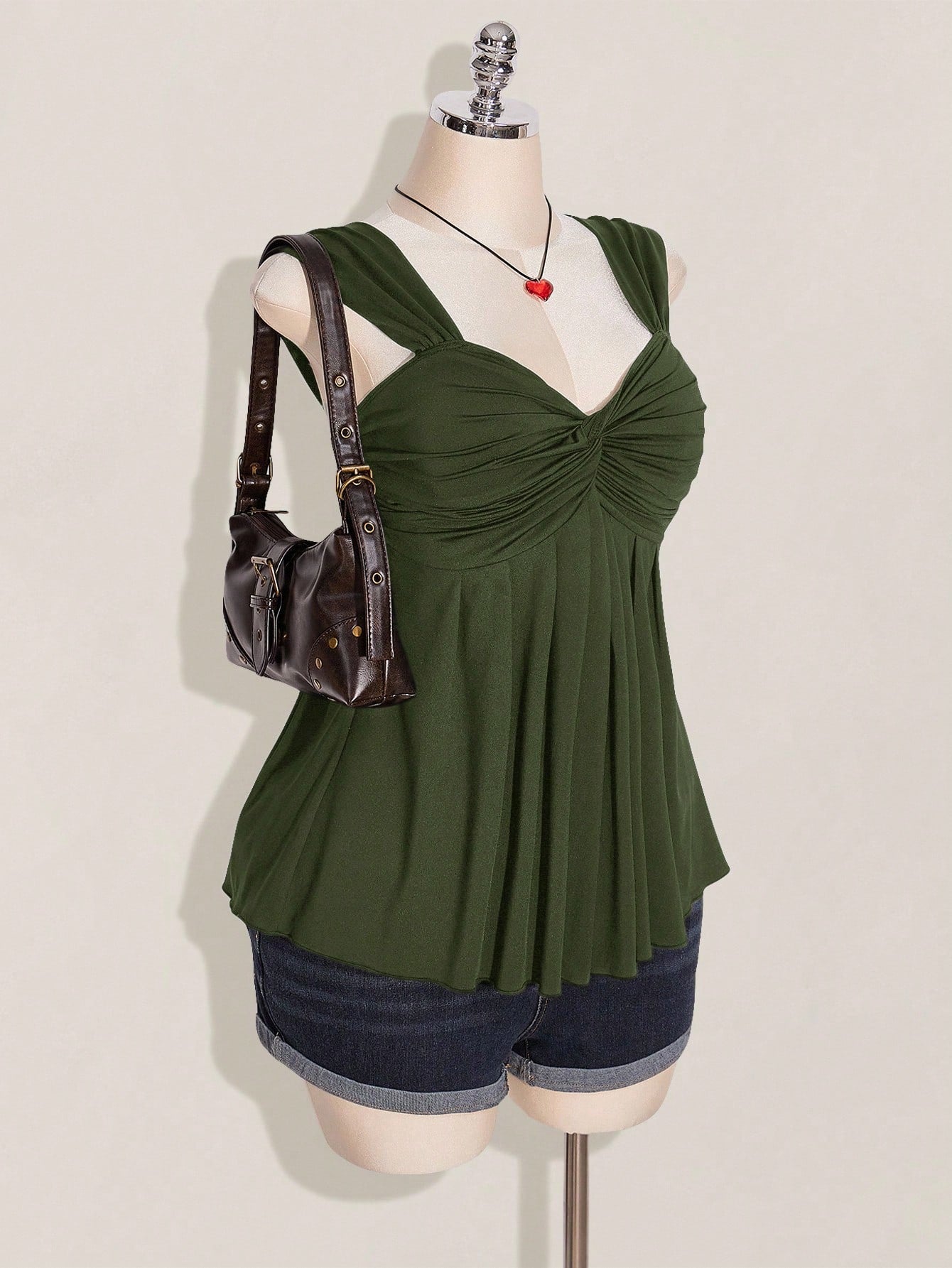 Plus Size Wine Twist Front Babydoll Top – Y2K Sleeveless Knit Summer Top for Women
