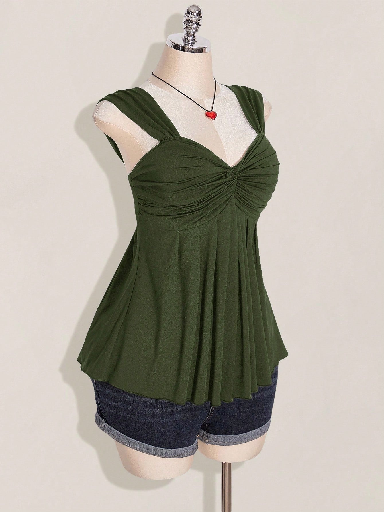 Plus Size Wine Twist Front Babydoll Top – Y2K Sleeveless Knit Summer Top for Women