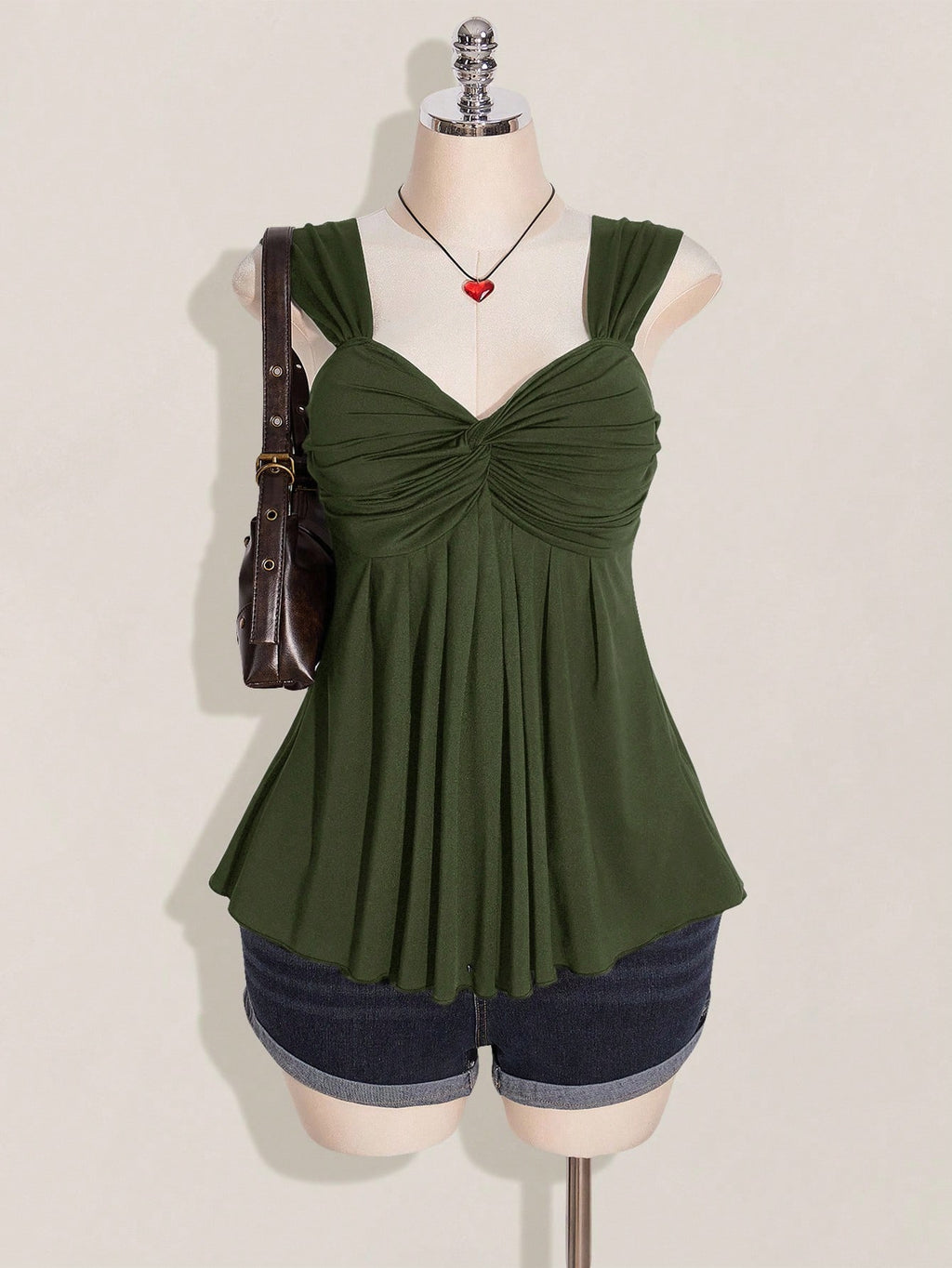 Plus Size Wine Twist Front Babydoll Top – Y2K Sleeveless Knit Summer Top for Women