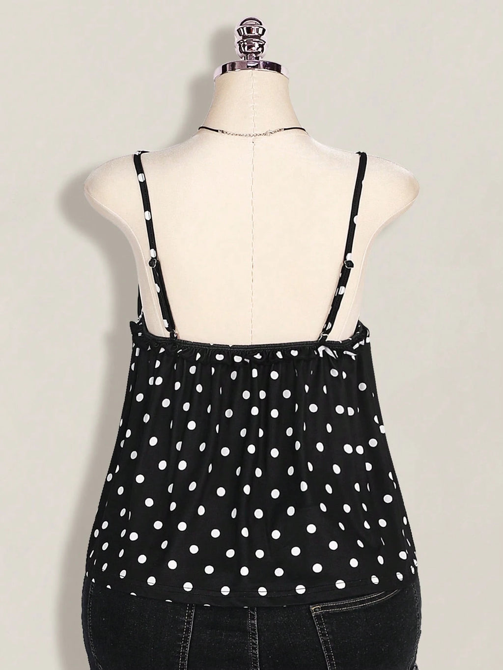 Plus Size Polka Dot Lace Camisole – Black & White Front Tie Y2K Cami Top