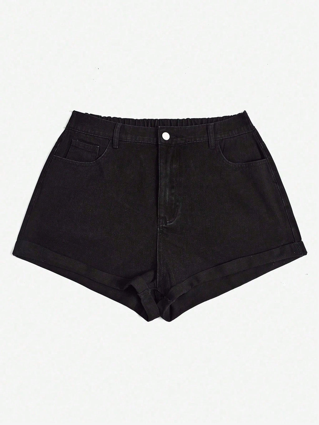Plus Size Cuffed Denim Shorts – Casual High Waist Summer Jean Shorts for Women