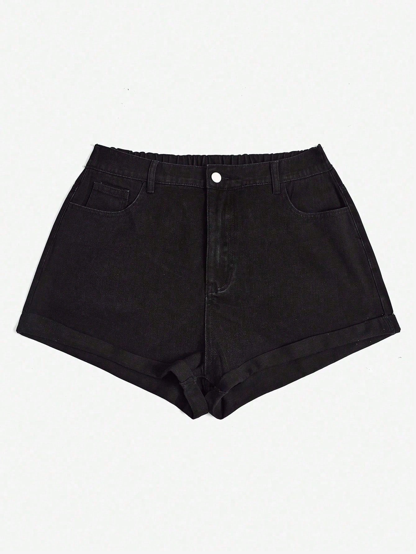 Plus Size Cuffed Denim Shorts – Casual High Waist Summer Jean Shorts for Women