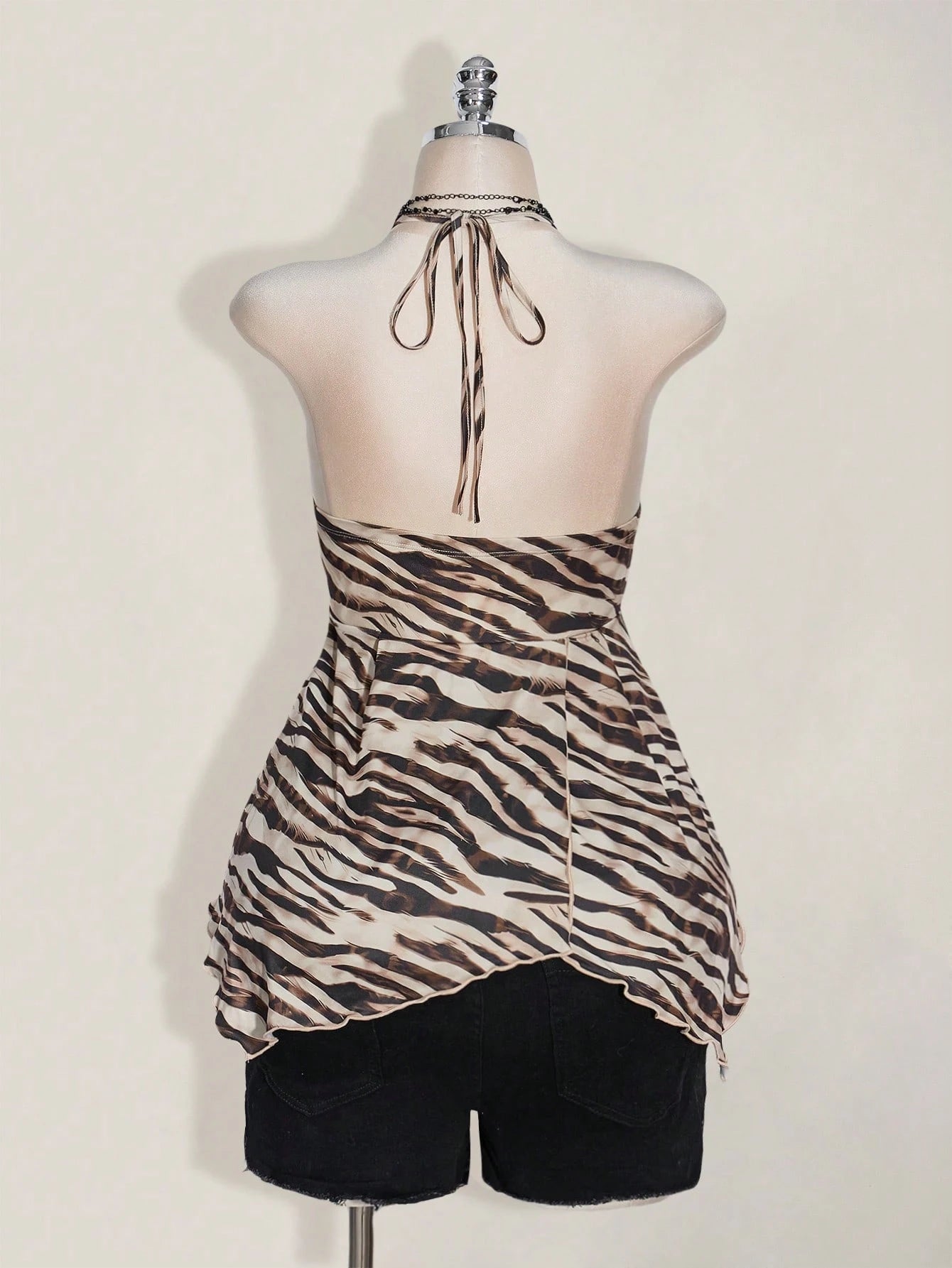 Plus Size Zebra Print Backless Summer Top – Sexy Y2K Vacation Festival Halter Blouse for Women