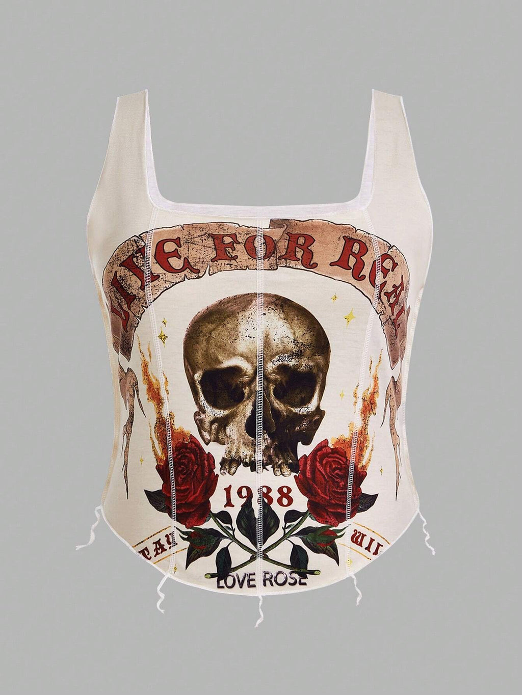 Plus Size Skull & Rose Graphic Tank Top – Y2K Gothic Summer Sleeveless Top for Women