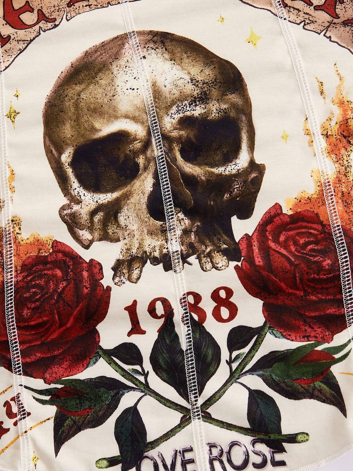 Plus Size Skull & Rose Graphic Tank Top – Y2K Gothic Summer Sleeveless Top for Women