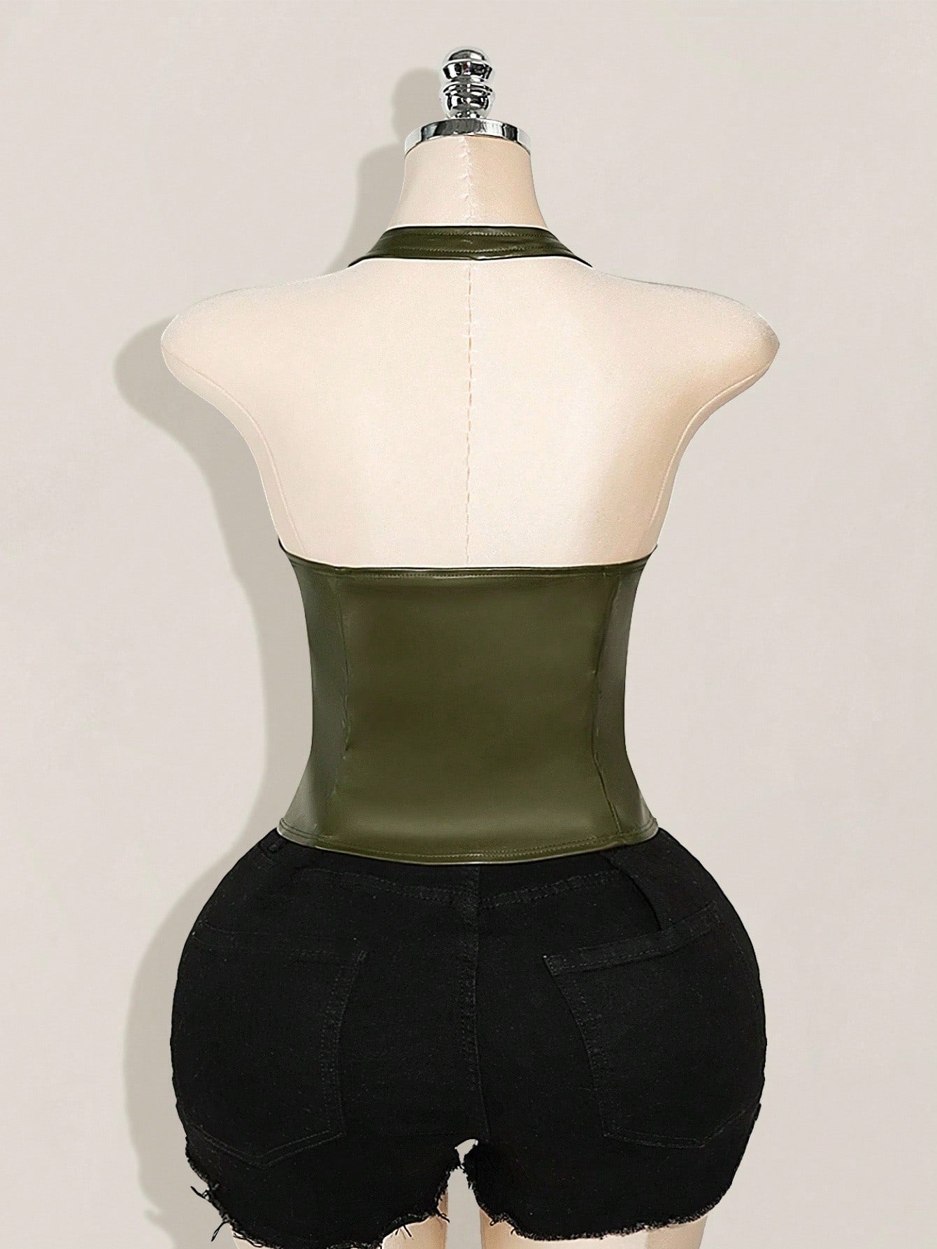 Plus Size Burgundy PU Leather Halter Corset Top – Y2K Gothic Buckle Tank for Women