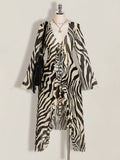 Plus Size Y2K Zebra Print Mesh Top – V-Neck Front Tie Ruffle Bell Sleeve Festival Blouse for Women