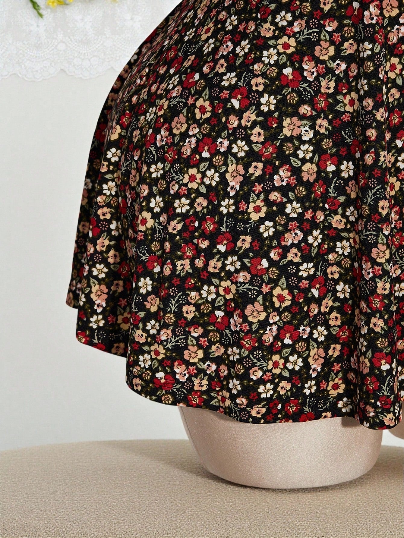 Plus Size Floral Square Neck Romper – Ruffle Hem Stretch Jumpsuit Shorts with Pockets
