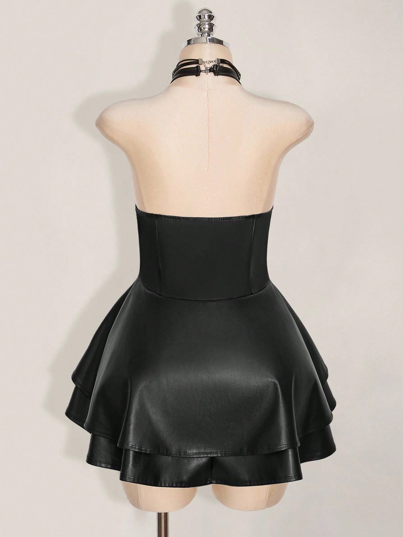 SHEIN ICON Plus Size Y2K Gothic PU Leather Halter Mini Dress – Open Back Lace Up Corset Club & Festival Outfit for Women