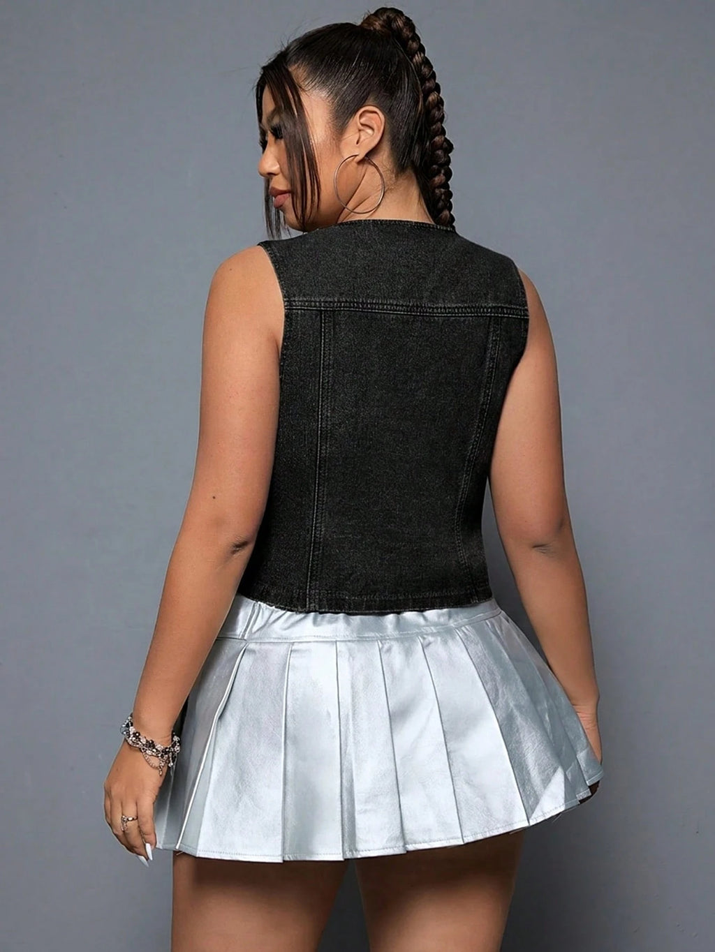 SHEIN ICON Plus Size Sleeveless Denim Vest – Single Breasted Casual Y2K Streetwear Jacket for Women
