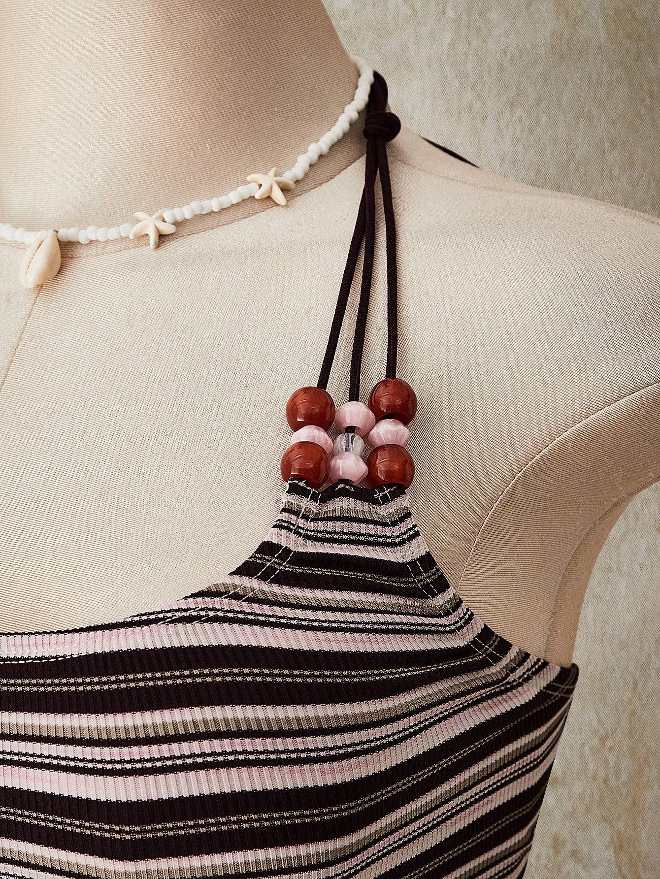 Plus Size Striped Beaded Halter Top – Y2K Knit Summer Going Out Top for Women