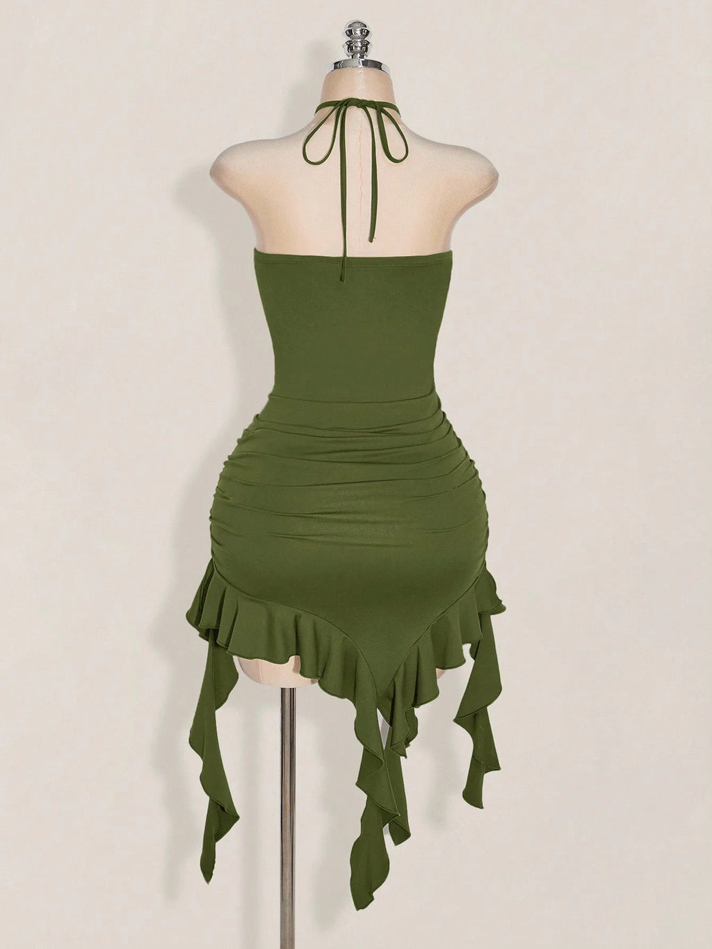 Plus Size Boho Halter Bodycon Dress – Y2K Retro Ruffle Irregular Hem Festival Dress for Women