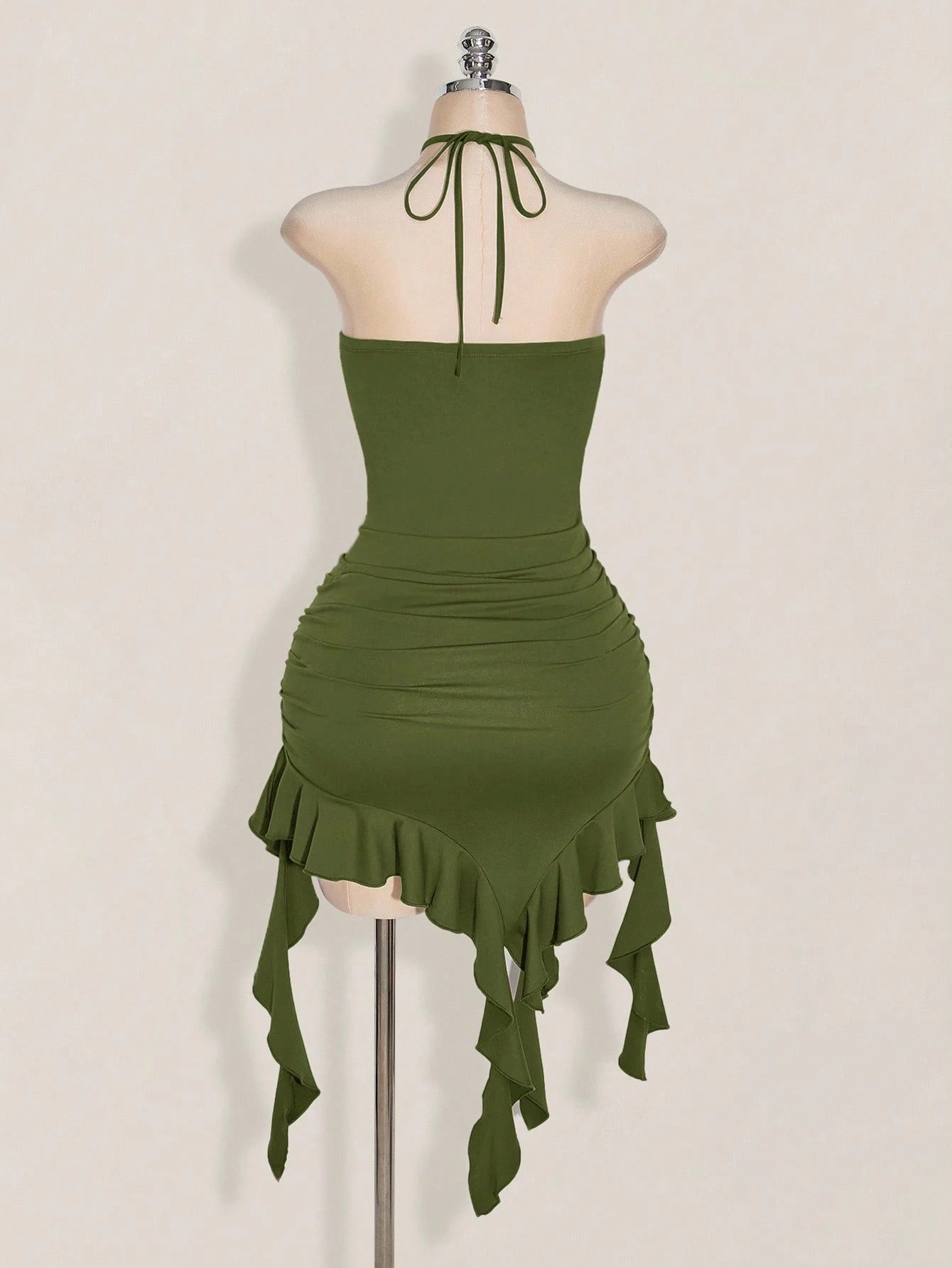 Plus Size Boho Halter Bodycon Dress – Y2K Retro Ruffle Irregular Hem Festival Dress for Women