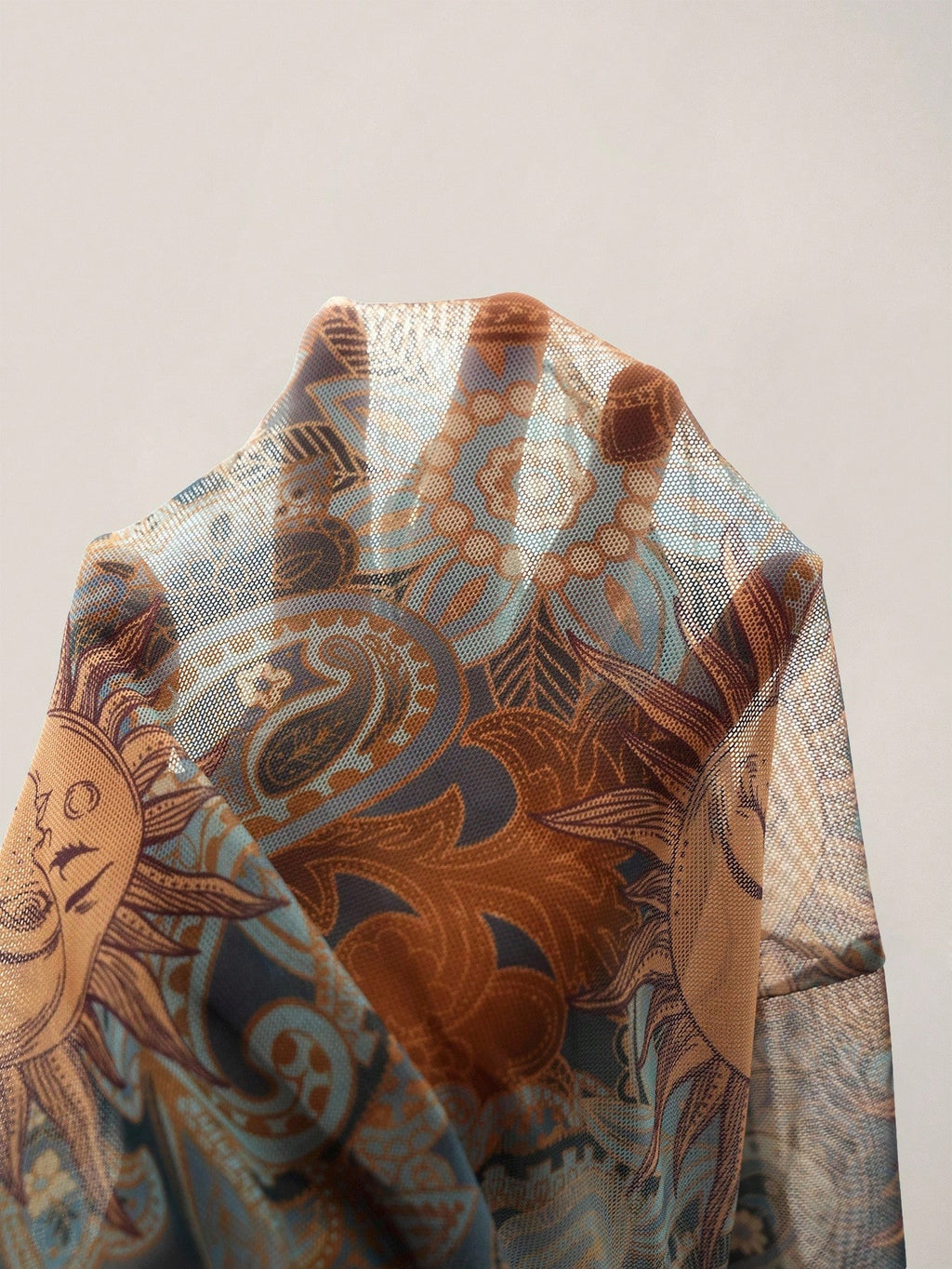Plus Size Y2K Paisley Front Tie Top – Boho Flare Sleeve Sheer Festival Blouse for Women