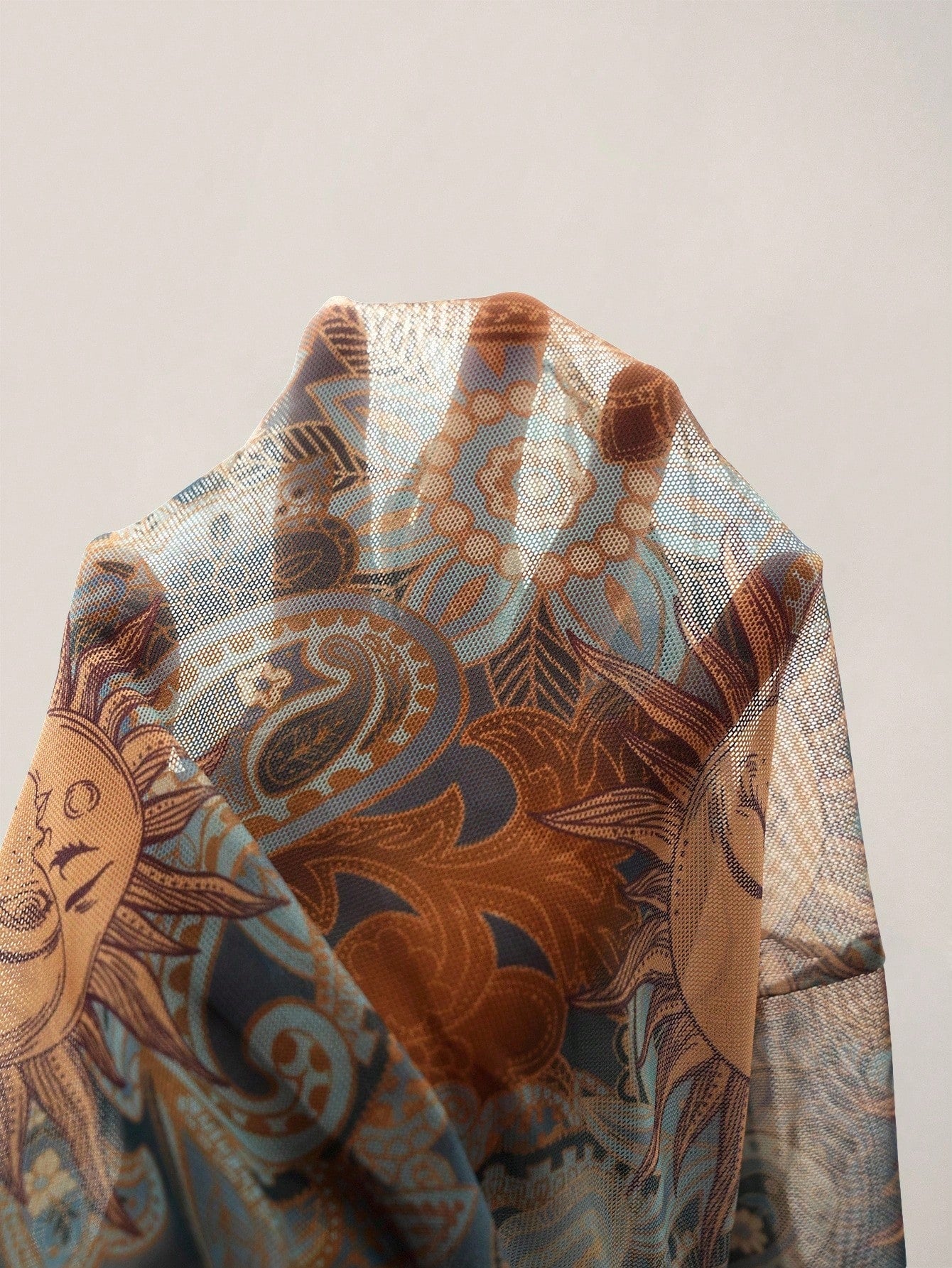 Plus Size Y2K Paisley Front Tie Top – Boho Flare Sleeve Sheer Festival Blouse for Women